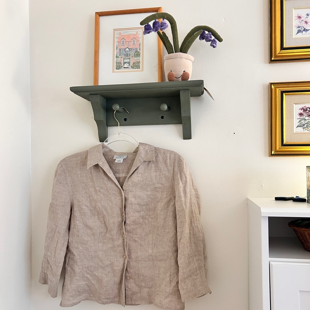 LOFT Linen Collared Blouse in Tan